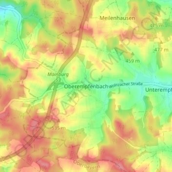 Oberempfenbach topographic map, elevation, terrain