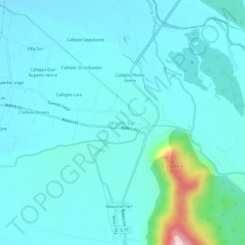 Maule Sur topographic map, elevation, terrain