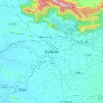 Palakkad topographic map, elevation, terrain
