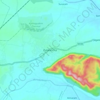 Palwancha topographic map, elevation, terrain