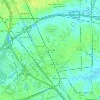 Liberty Hill topographic map, elevation, terrain