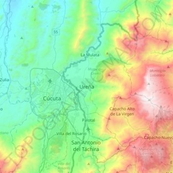 Ureña topographic map, elevation, terrain