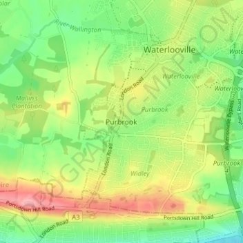 Purbrook topographic map, elevation, terrain