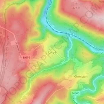 Lorcé topographic map, elevation, terrain
