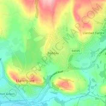 Beddau topographic map, elevation, terrain