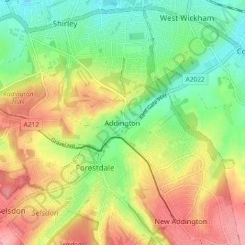 Addington topographic map, elevation, terrain