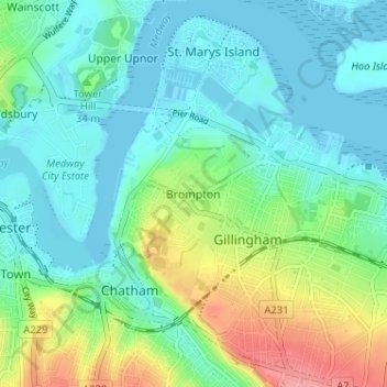 Brompton topographic map, elevation, terrain