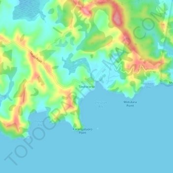 Tawharanui topographic map, elevation, terrain