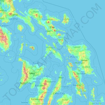 Masbate topographic map, elevation, terrain