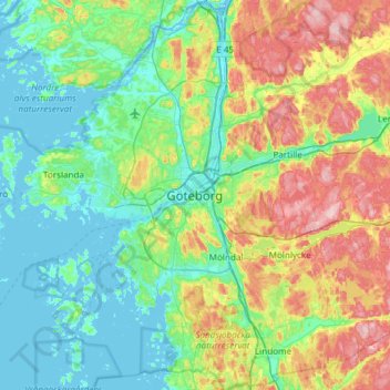 Göteborg topographic map, elevation, terrain