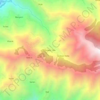 Jaidwar Talla topographic map, elevation, terrain