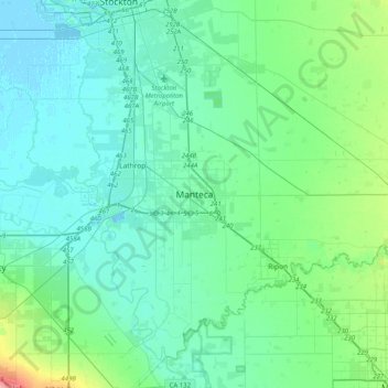 Manteca topographic map, elevation, terrain