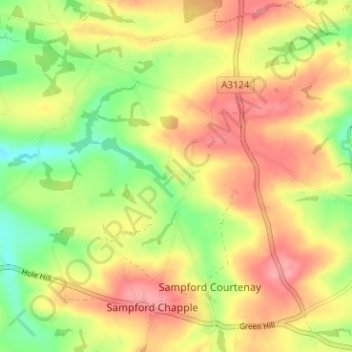 Honeychurch topographic map, elevation, terrain