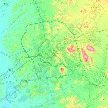 Mecca topographic map, elevation, terrain