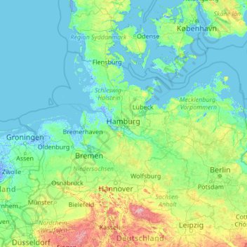 Amburgo topographic map, elevation, terrain