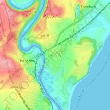 Sedbury topographic map, elevation, terrain