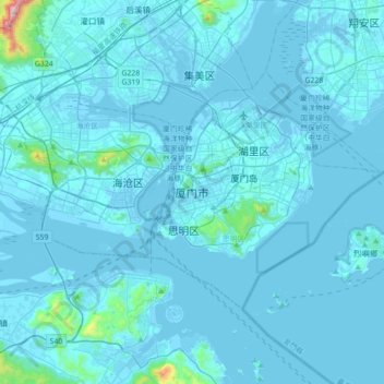 Xiamen topographic map, elevation, terrain
