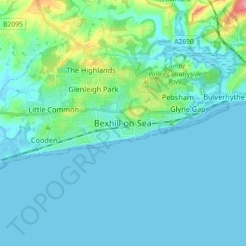 Bexhill-on-Sea topographic map, elevation, terrain