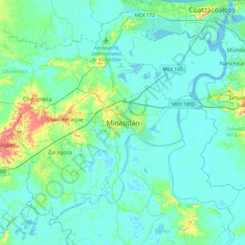 Minatitlán topographic map, elevation, terrain