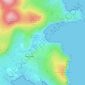 Norwick topographic map, elevation, terrain