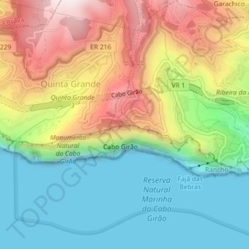 Cabo Girão topographic map, elevation, terrain
