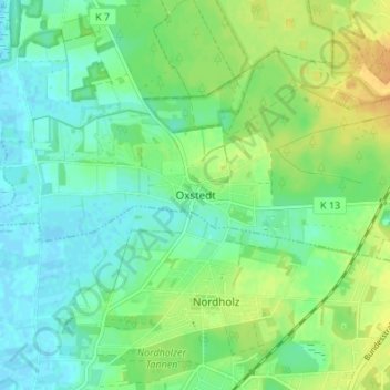 Oxstedt topographic map, elevation, terrain