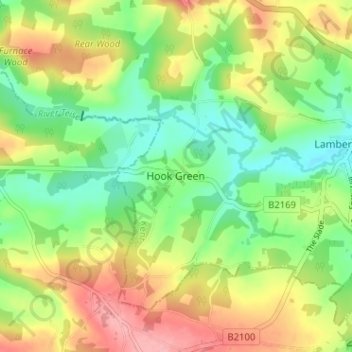 Hook Green topographic map, elevation, terrain