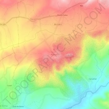 Romãs topographic map, elevation, terrain