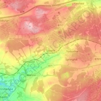 Shotts topographic map, elevation, terrain