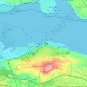 Bo'ness topographic map, elevation, terrain