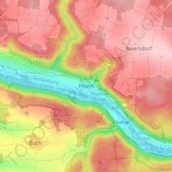 Prunn topographic map, elevation, terrain