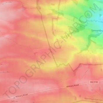 Greenhaugh topographic map, elevation, terrain