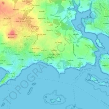 Mané Bourgerel topographic map, elevation, terrain