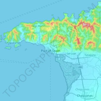 Port of Spain topographic map, elevation, terrain