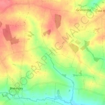 Foxley topographic map, elevation, terrain