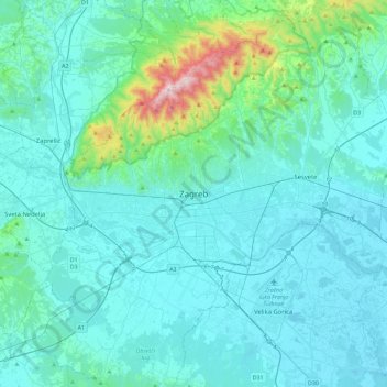 Zagreb topographic map, elevation, terrain