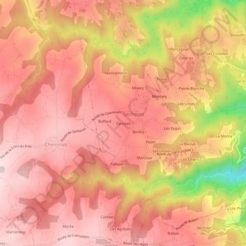 Coussas topographic map, elevation, terrain