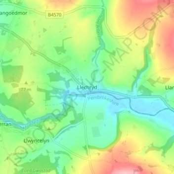 Llechryd topographic map, elevation, terrain
