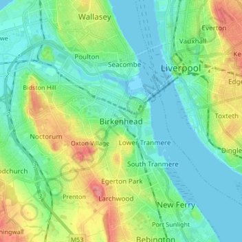 Birkenhead topographic map, elevation, terrain
