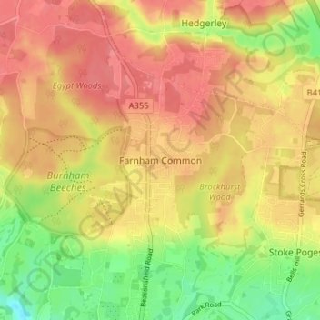 Farnham Common topographic map, elevation, terrain