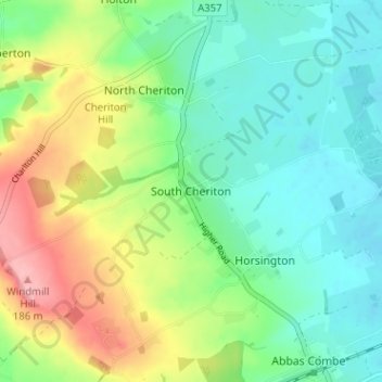 South Cheriton topographic map, elevation, terrain