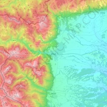 Pejë topographic map, elevation, terrain