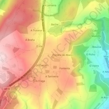 Chan topographic map, elevation, terrain