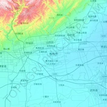 Jiaozuo topographic map, elevation, terrain