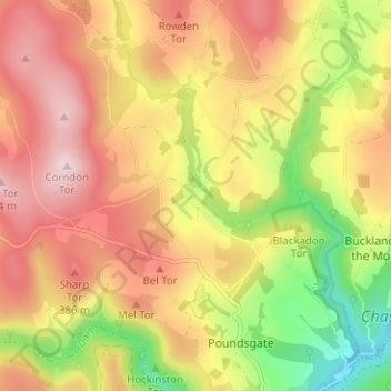 Ponsworthy topographic map, elevation, terrain