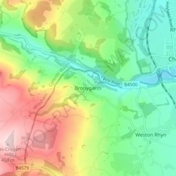 Bronygarth topographic map, elevation, terrain
