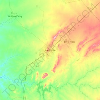 Kadoma topographic map, elevation, terrain