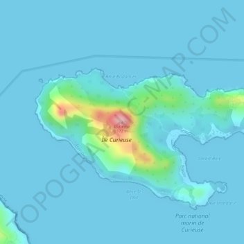 Curieuse topographic map, elevation, terrain