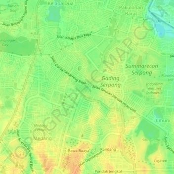 Curug Sangereng topographic map, elevation, terrain