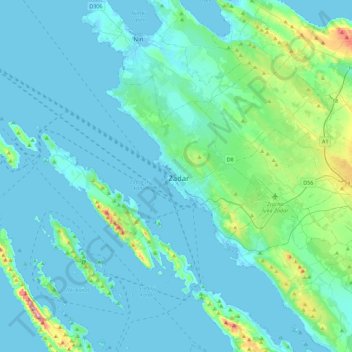 Zadar topographic map, elevation, terrain